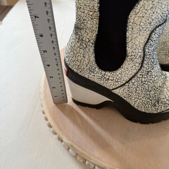Hunter Boots Chelsea Crackle Leather Black and White Platform Wedge Size 6 - Picture 8 of 12